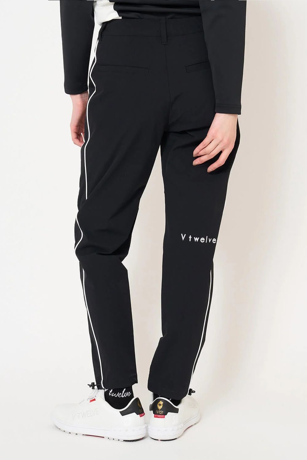 【26AW】【レディース】 OH PIPE PANTS / ホワイトパイピング ナイロンロングパンツ (ブラック)