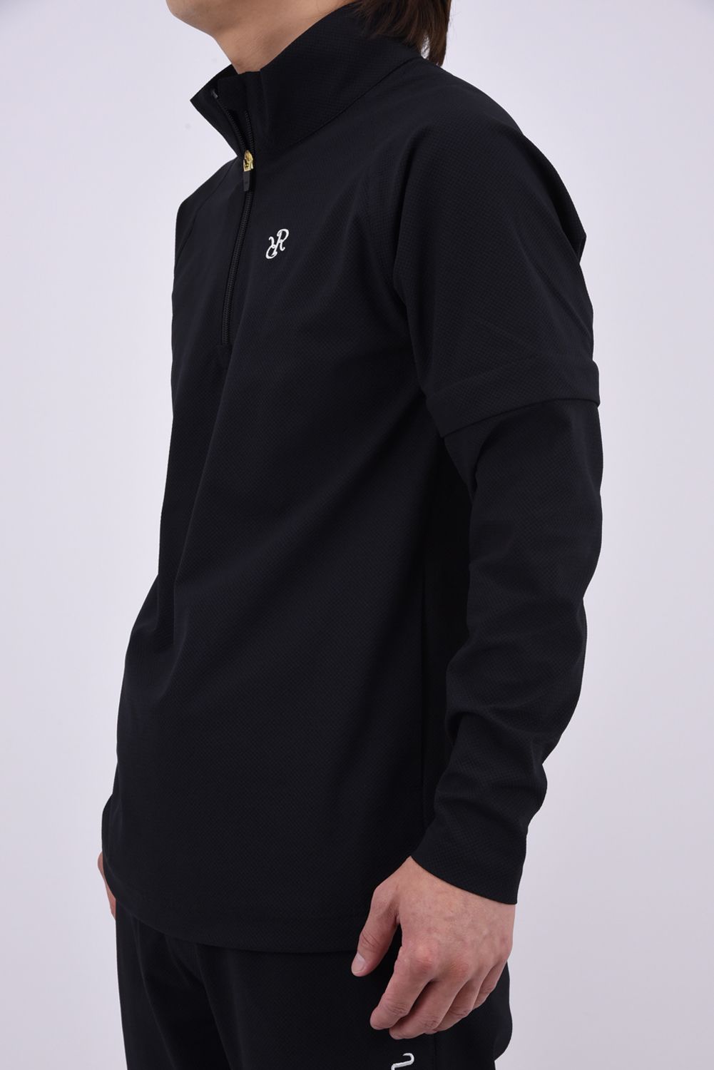 【26AW】 MENS DETACHABLE HALF ZIP SHIRT / ワッフル生地 スリーブデタッチャブル 2WAYハーフジップシャツ (ブラック)*