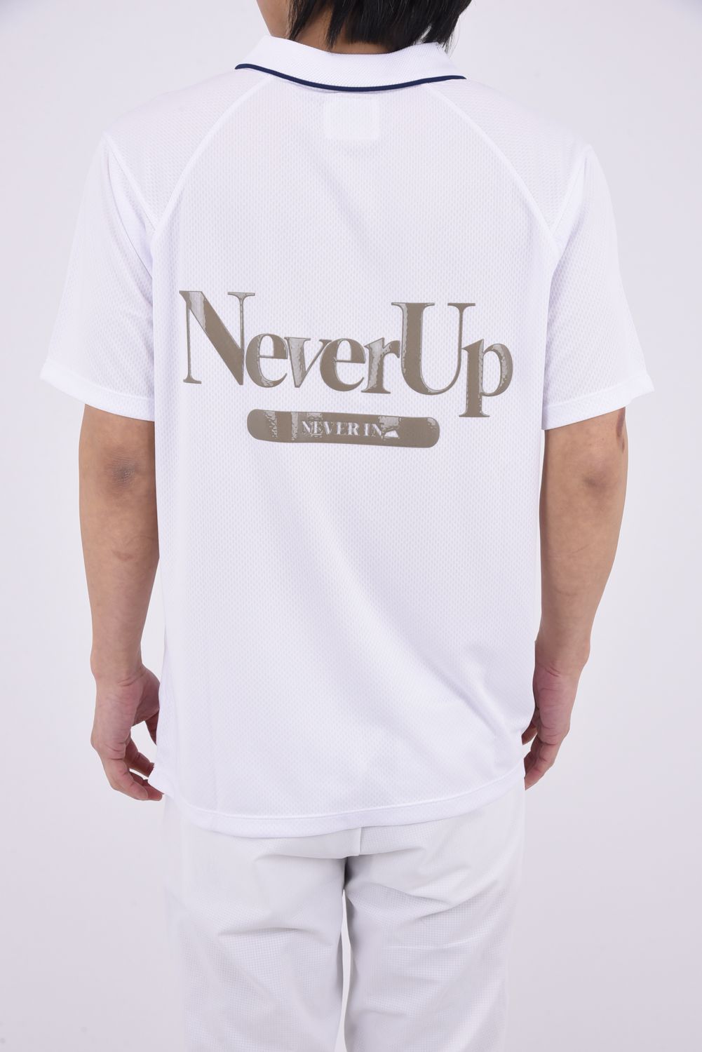 【26SS】 Hunakai Mesh Polo S/S（NeverUp） / メッシュ素材 バックプリント ポロシャツ (ホワイト）