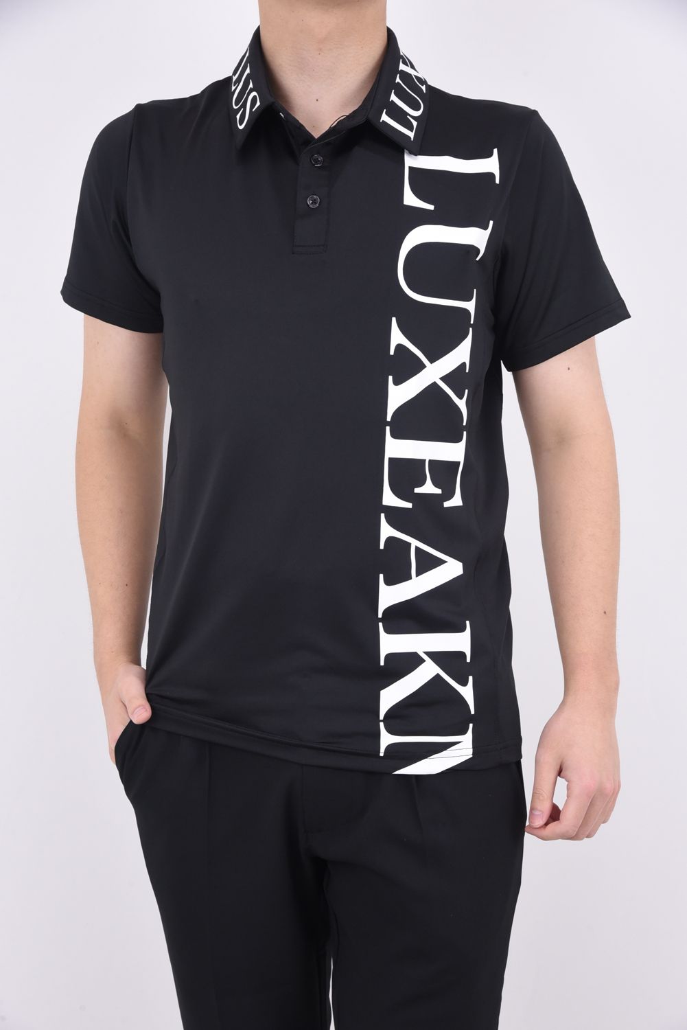 VERTICAL LOGO POLO SHIRTS / バーチカルロゴ 半袖ポロシャツ (ブラック/ホワイト)