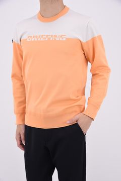 MENS WR BI-CLR CREWNECK KNIT  / バイカラー ロゴ クルーネック ニット (オレンジ)