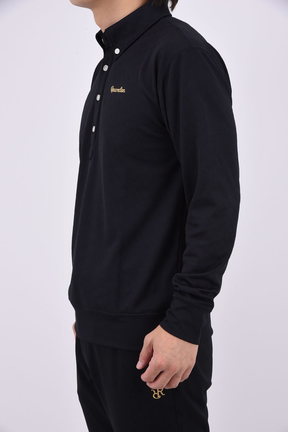 【26AW】 MENS GM JACQUARD POLO L/S / オリジナルテキスタイルジャガード 長袖 ボタンダウンポロシャツ (ブラック)*