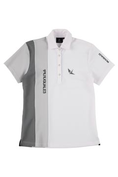 【MID SUMMER COLLECTION】 【レディース】 SS POLO STRIPE SWITCH / ブランドロゴ ストライプ メッシュ 半袖ポロシャツ (ホワイト)