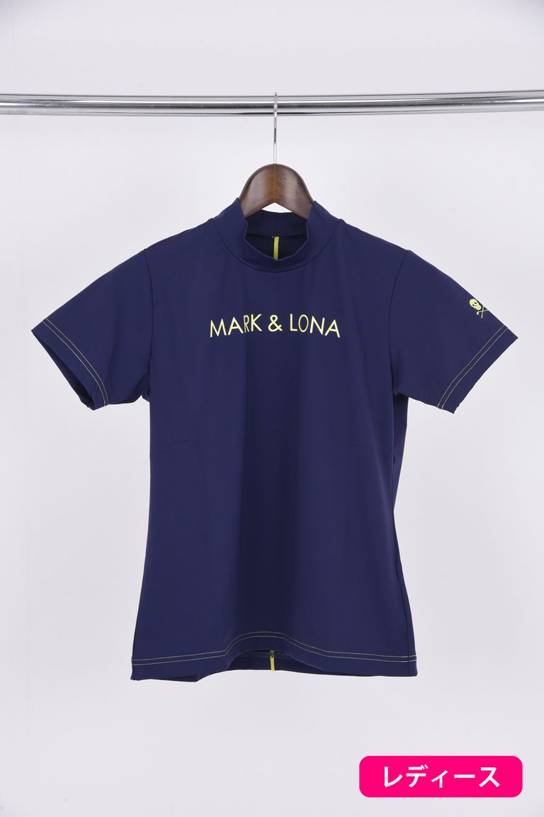 Mark Lona Parallel Mock Neck Shirts ブランドロゴ モックネックtシャツ ネイビー イエロー レディース Gossip Golf