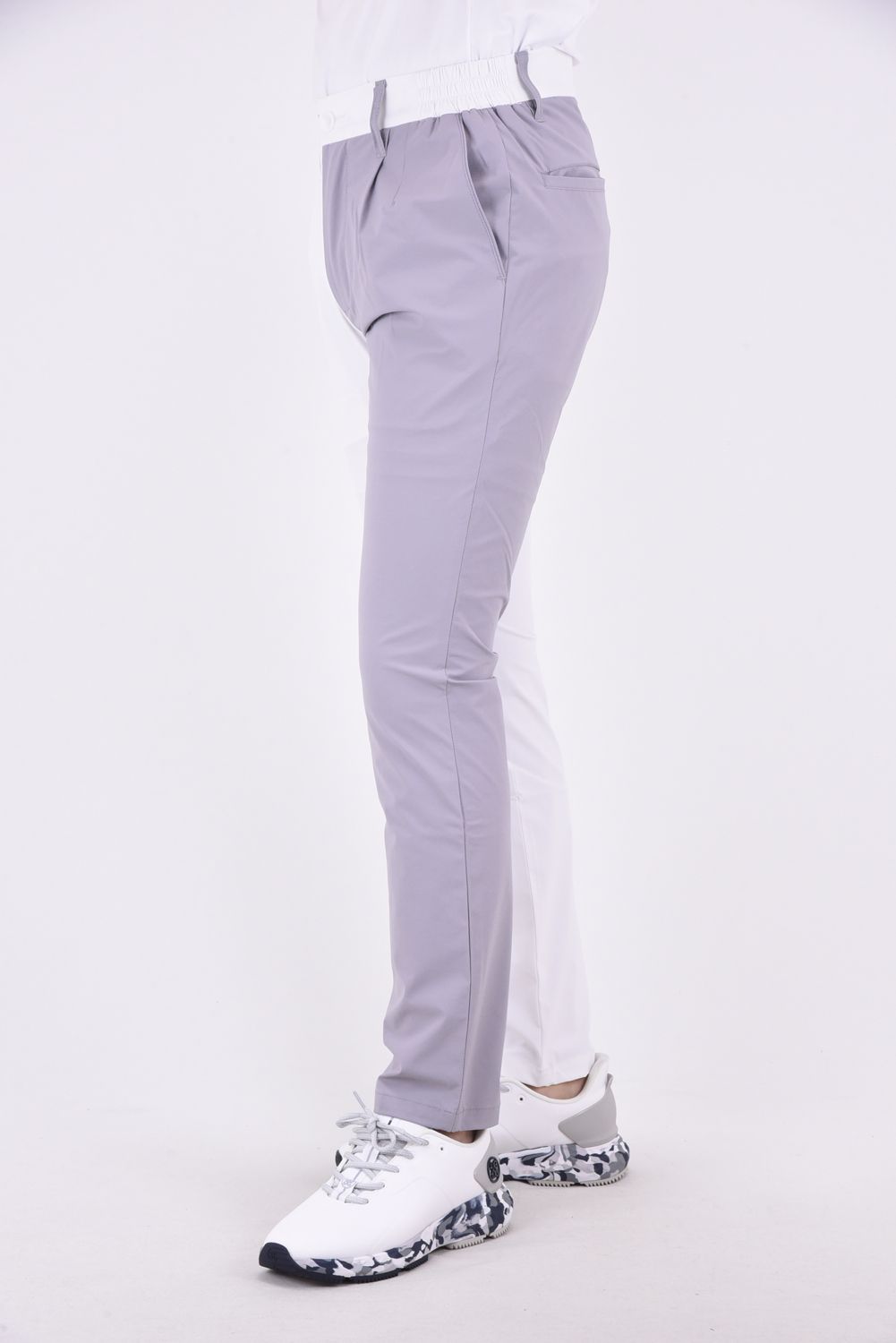 BICOLOR LONG PANTS / バイカラー ナイロンストレッチ スリムフィット ロングパンツ ホワイト
