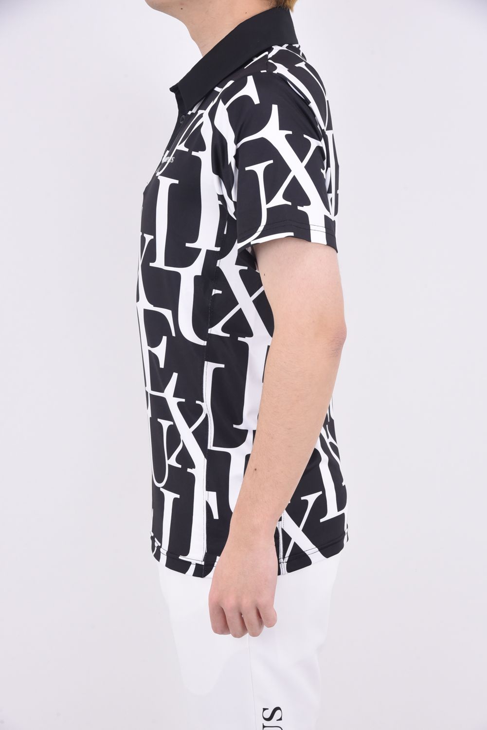 LUXE PATTERN POLO SHIRTS / 総柄ロゴ 半袖ポロシャツ (ブラック)