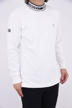 JACQUARD RIB L/S MOC SHIRTS / ロゴジャカード ロングスリーブ モックネックシャツ (ホワイト)