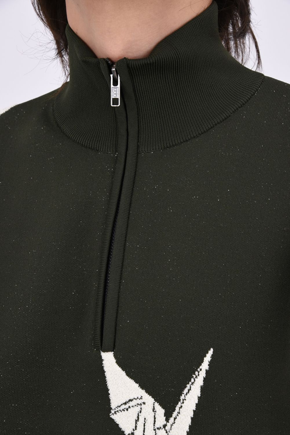 【26AW】 JACQUARD HALF-ZIP KNIT DANCING CRANE / 折鶴ジャガード ハーフジップニット (カーキ)