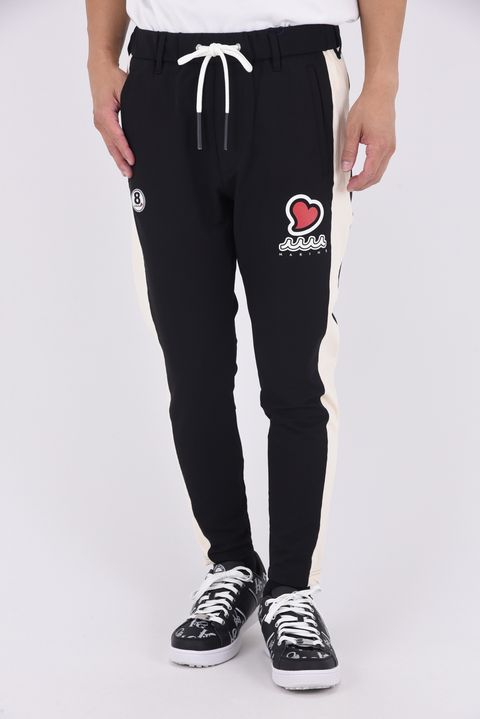 【25AW】 ACANTHUS * MUTA MARINE SWEET LOGO SIDELINE PANTS / サイドライン ハートロゴ ロングパンツ (ブラック/ホワイト)