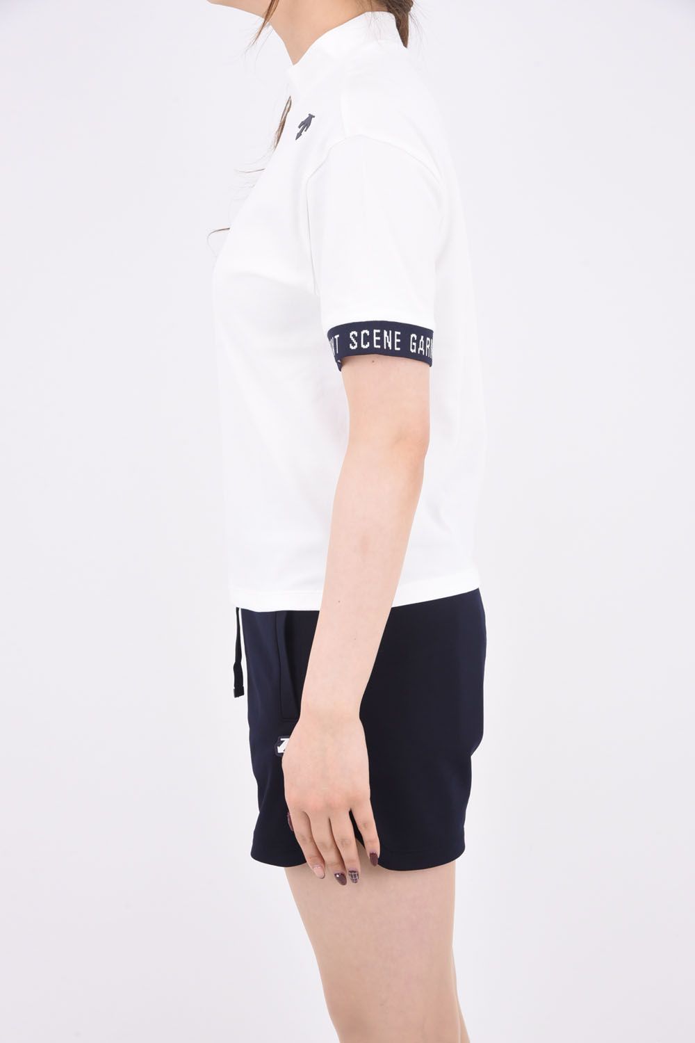 【レディース】【DSG COLLECTION】モックネック鹿の子シャツ (ホワイト)