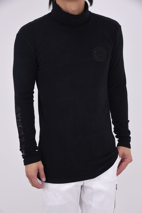 【2025AW】 IC●N MOCK NECK LAYER / フリース素材 サークルスカル ロングスリーブ モックネックTシャツ (ブラック)