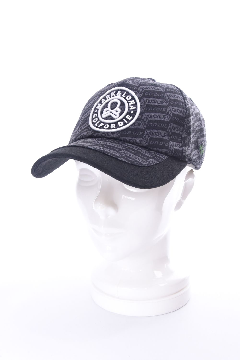 DÉPÊCHE EMBROIDERY CAP / ジオメトリック総柄 サークルスカル刺繍 ベースボールキャップ (ブラック)