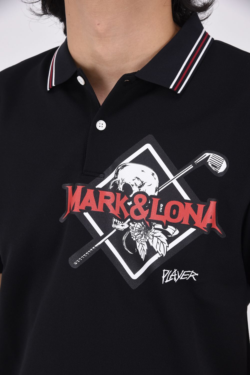 VINCE SKULL IRON POLO / リアルスカルプリント 鹿の子 ポロシャツ (ブラック)