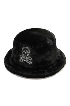 SPECTRA FAUX FUR BUCKET HAT / エコファー ラインストーン スカルワッペン バケットハット (ブラック)