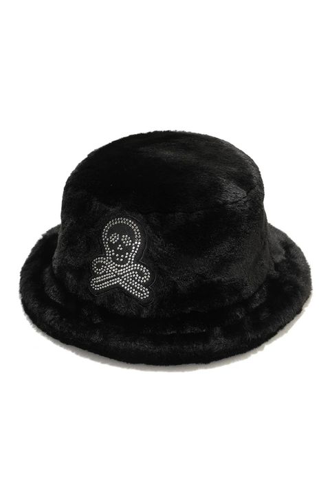 SPECTRA FAUX FUR BUCKET HAT / エコファー ラインストーン スカルワッペン バケットハット (ブラック)