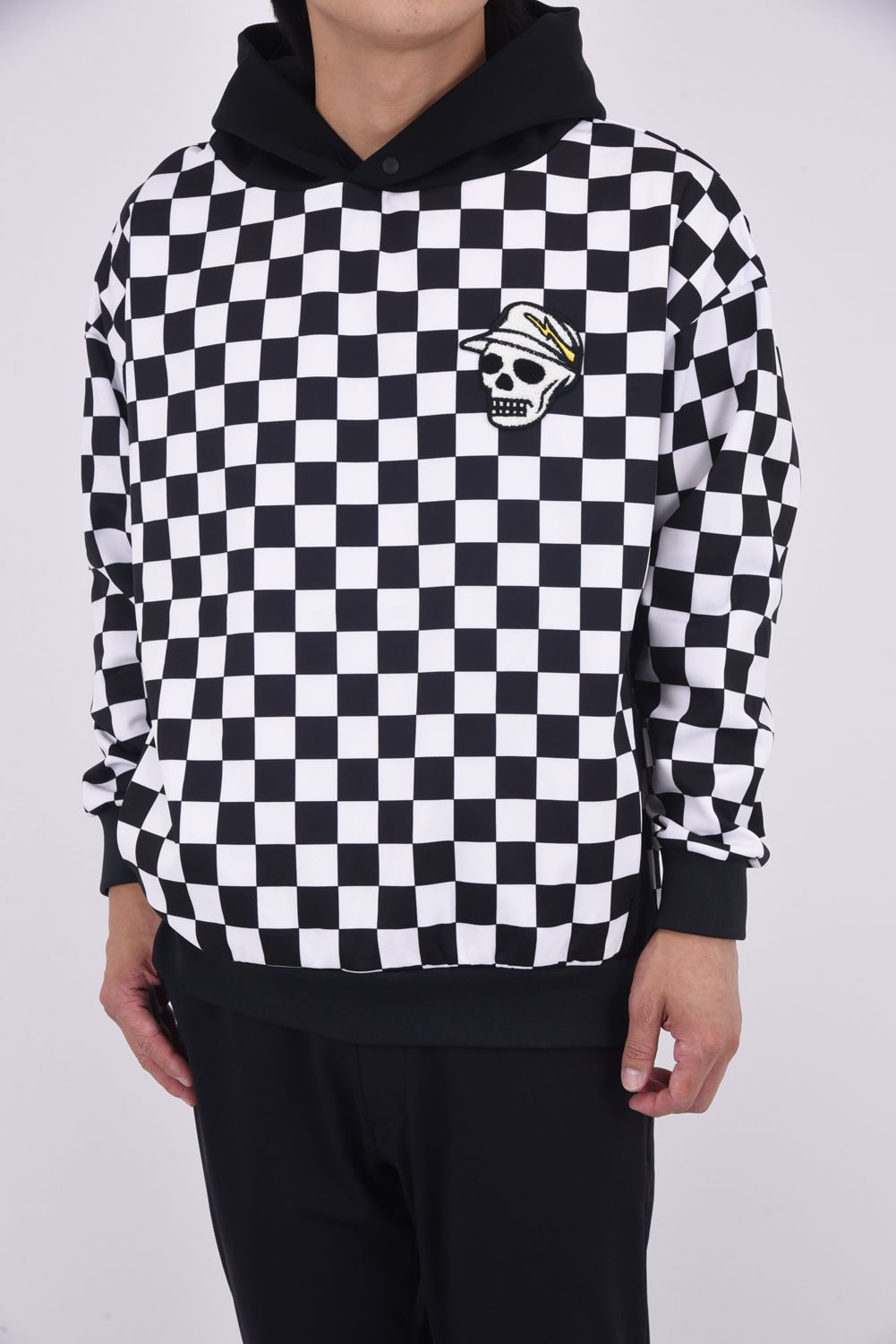 【25AW】 Quist TEXBRID Fleece Hoodie / フリース素材 チェッカーフラッグ プルオーバーパーカー (ブラック)
