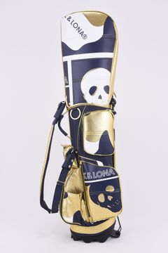 【小林様専用カート】【銀行振込・代金引換不可】 【返品・交換不可】 CRAY METALLIC STAND BAG / シンセティックレザー アイアンスカル カモフラージュ柄 パネルプリント スタンドタイプ キャディバック (ネイビー)