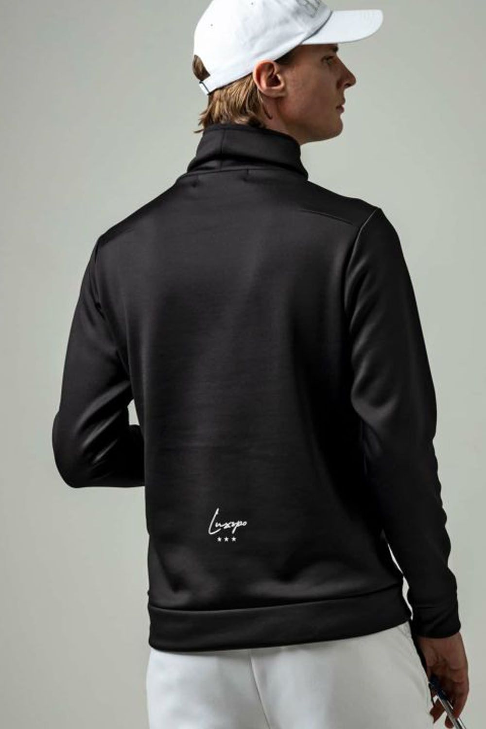 HIGH NECK BRUSHED BACK / ランダム ラインストーン ハイネックTシャツ ブラック