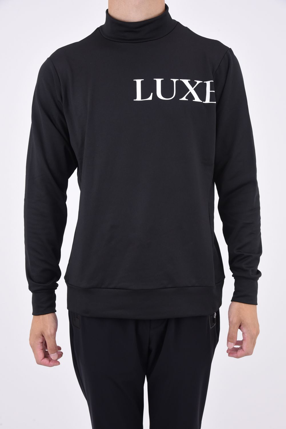 LOGO MOCK NECK / 光沢ロゴ モックネック Tシャツ (ブラック)