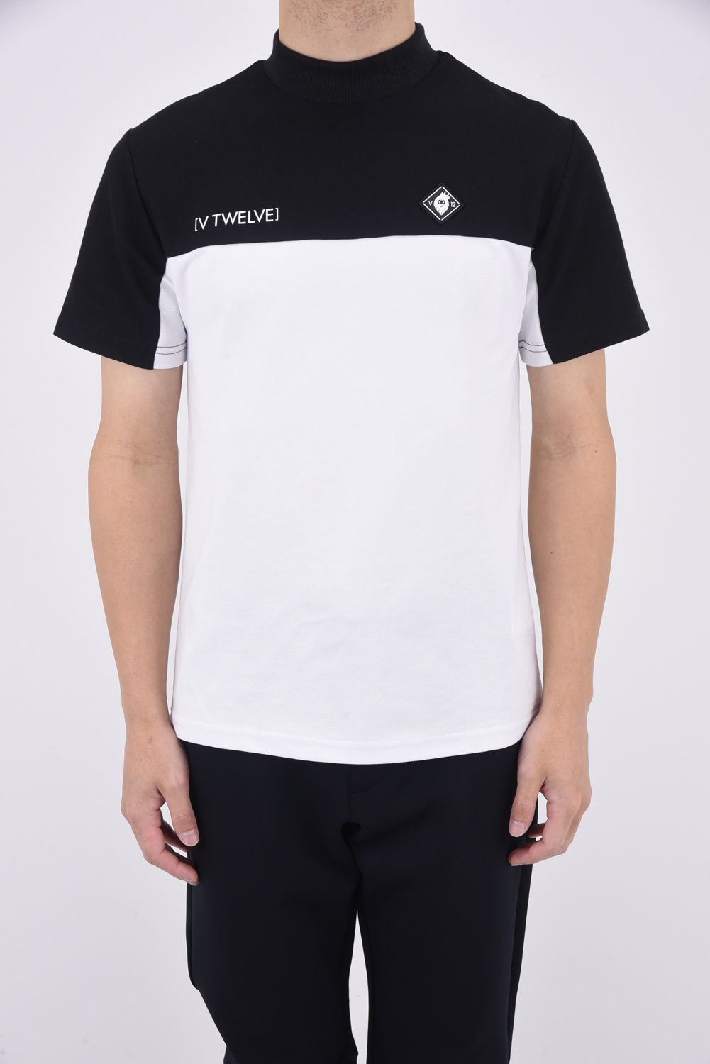 2TONE MOCK / カノコ素材 バイカラー モックネックTシャツ (ブラック)