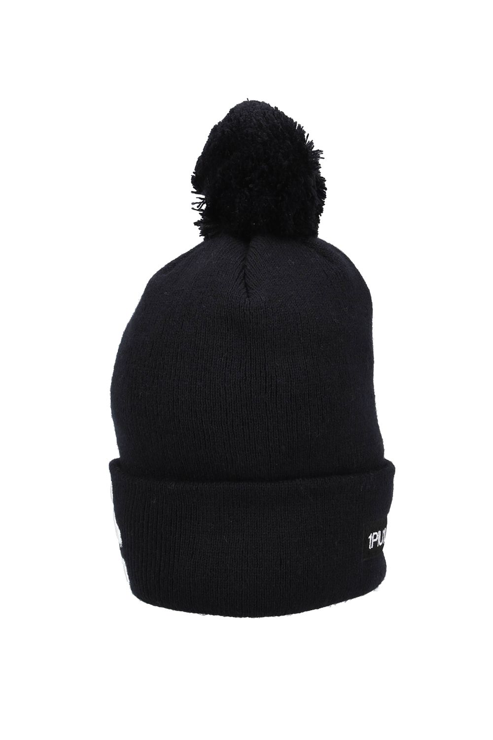POM POM BEANIE FLEX / 113Gロゴ刺繍 ニットビーニー (ブラック)