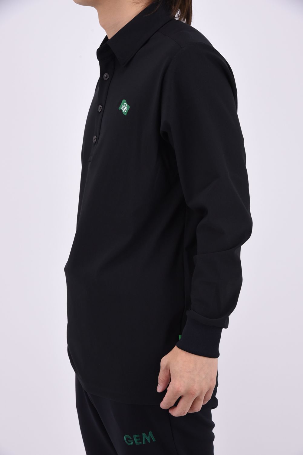 【26AW】 【ユニセックス対応】 STRETCH KANOKO LONG SLEEVE POLO / ハイゲージカノコ素材 バックプリント 長袖ポロシャツ (ブラック)
