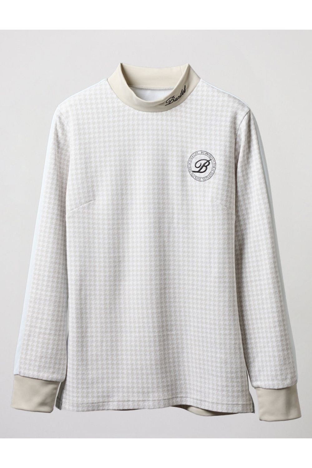 【レディース】 HOUNDSTOOTH BICOLOR L/S MOC SHIRTS / 千鳥格子柄 バイカラー ロングスリーブ モックネックシャツ (グレージュ)