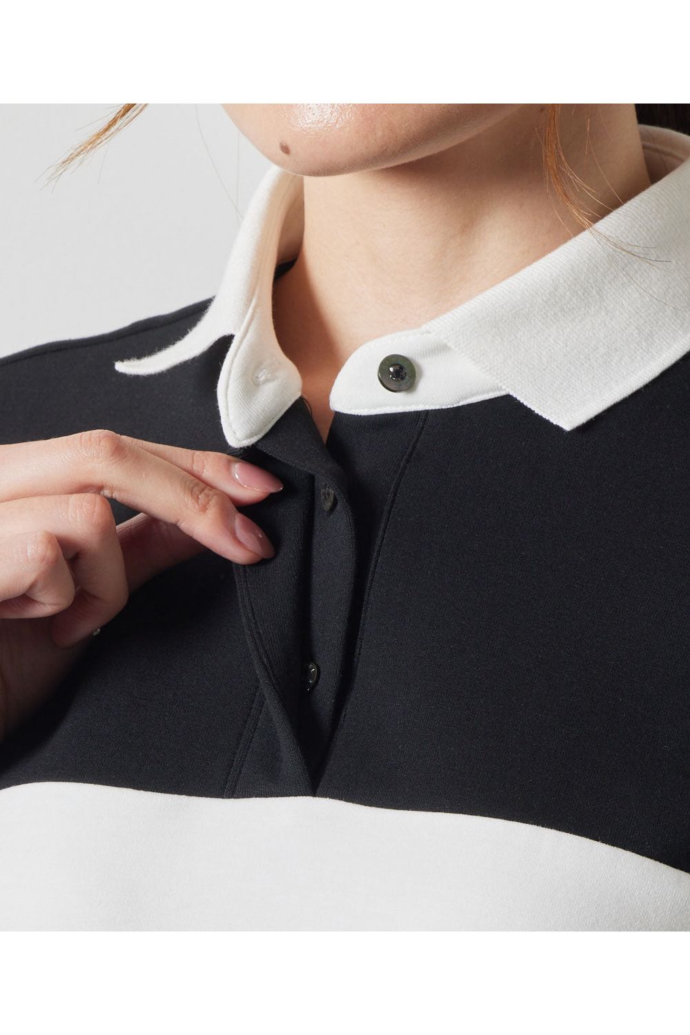 【レディース】 COLOR BLOCK L/S RUGBY POLO / フロントロゴ バイカラー ロングスリーブ ラグビーポロシャツ (ブラック/ホワイト)