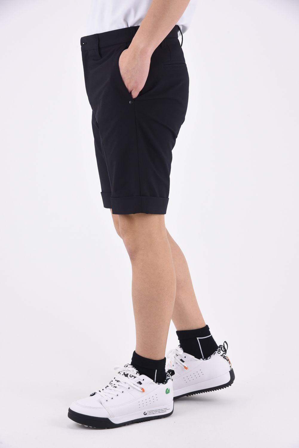 MENS STRETCH DOBBY DRESS SHORT PANTS / ドビー織 ファブリック ショートパンツ (ブラック)