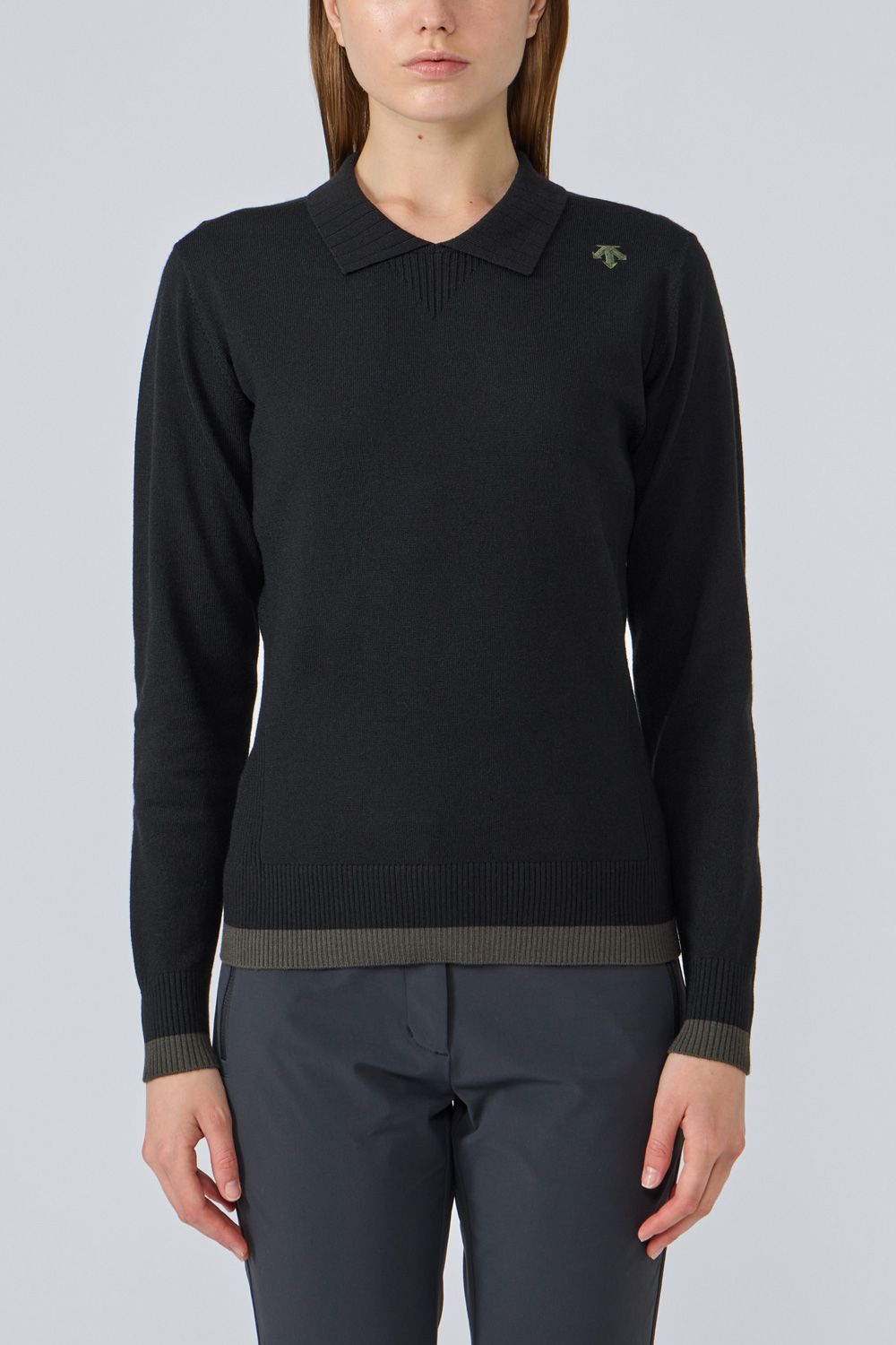 【25AW】【レディース】 ウール混襟付きプルオーバーセーター (ブラック)