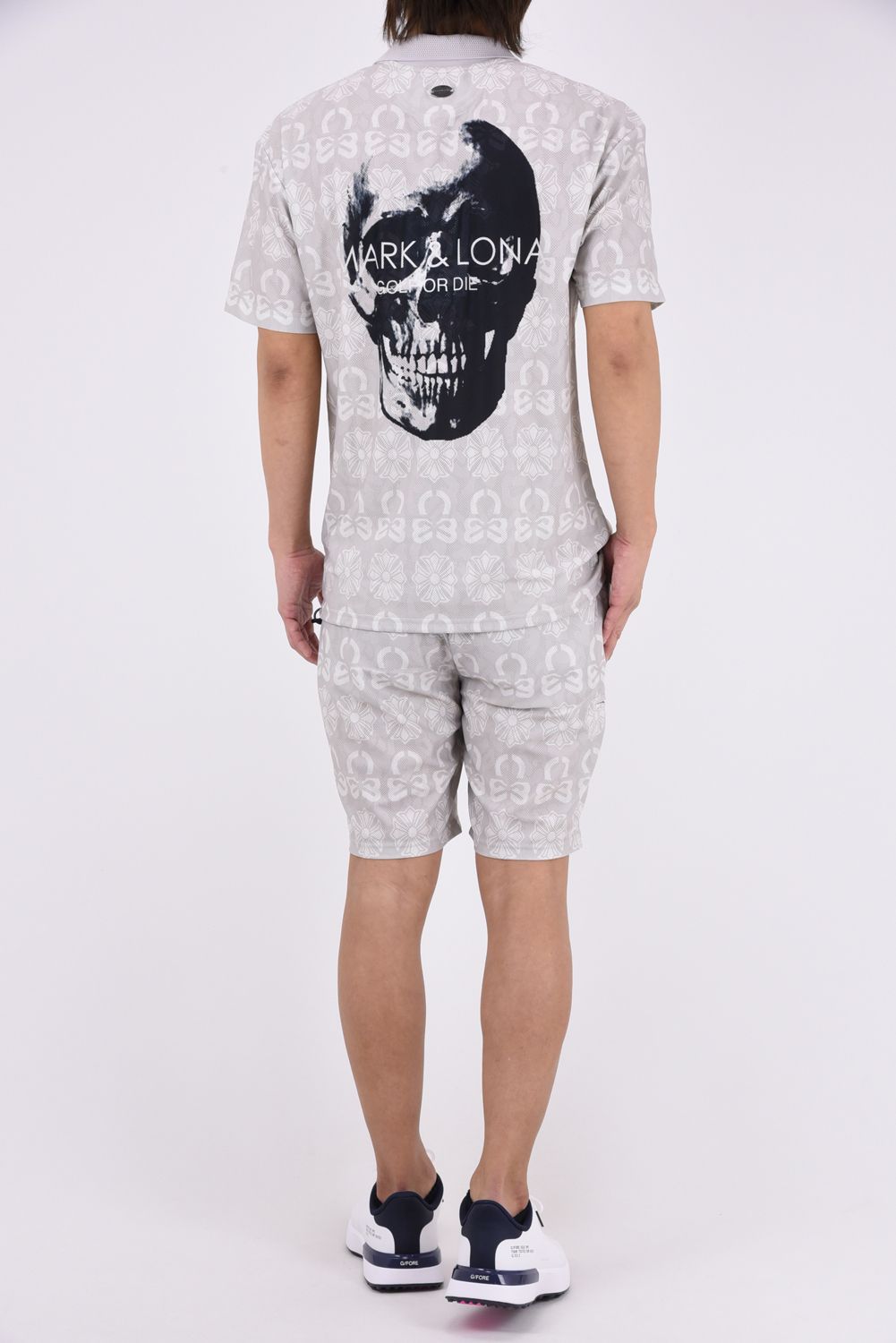 【26AW】 FRACTUR MONOGRAM JACQUARD SHORTS / メッシュジャカード生地 エレメントスカル総柄 ショートパンツ (グレー)