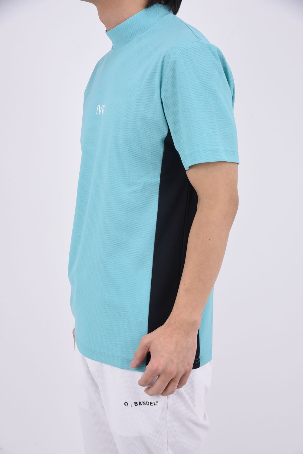 【26SS】 EXP MOCK / メッセージプリント バイカラー モックネックTシャツ (ターコイズ)