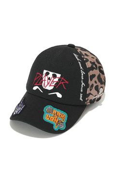 SLASH CAP / ブランドロゴ刺繍 レオパードパターン ベースボールキャップ (ブラック)