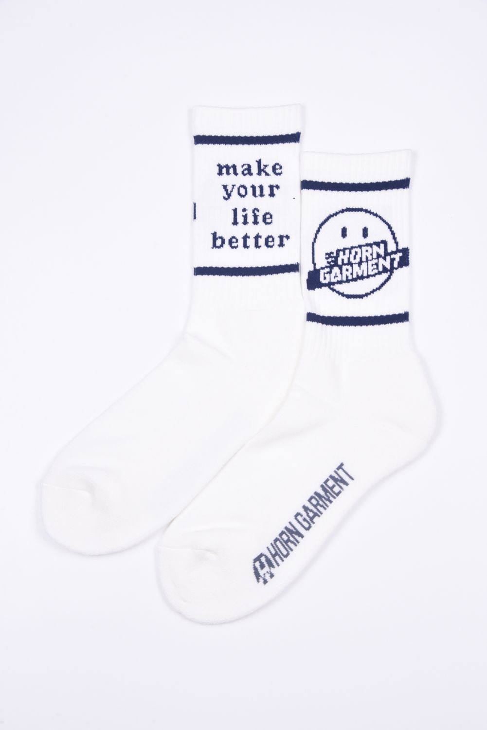 GIMIE SOCKS / レトロモチーフ ミドルソックス ホワイト / ネイビー