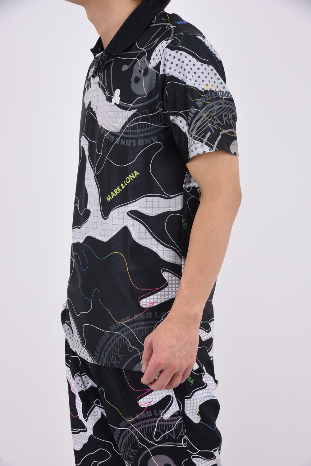 【26SS】 AXON CAMO MESH PERFORMANCE POLO / メッシュ素材 カモフラージュプリント ポロシャツ (ブラック)