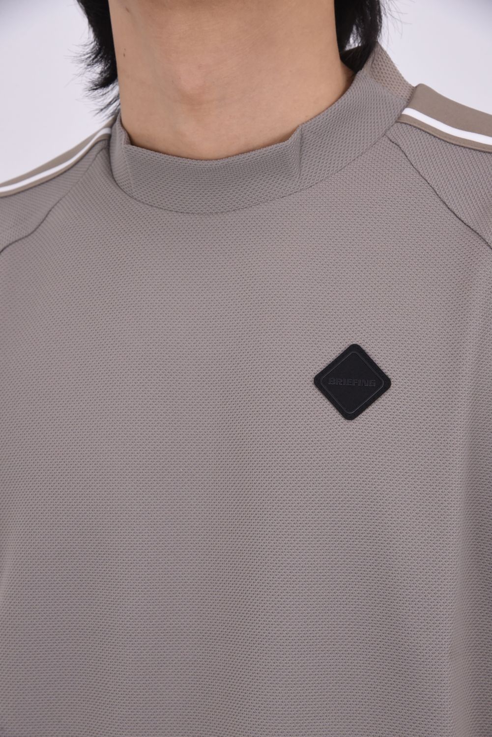 【26SS】 MEN'S LINE HIGHNECK RF / カノコ生地 ラインロゴテープ リラックスフィット モックネックTシャツ (ライトブラウン)