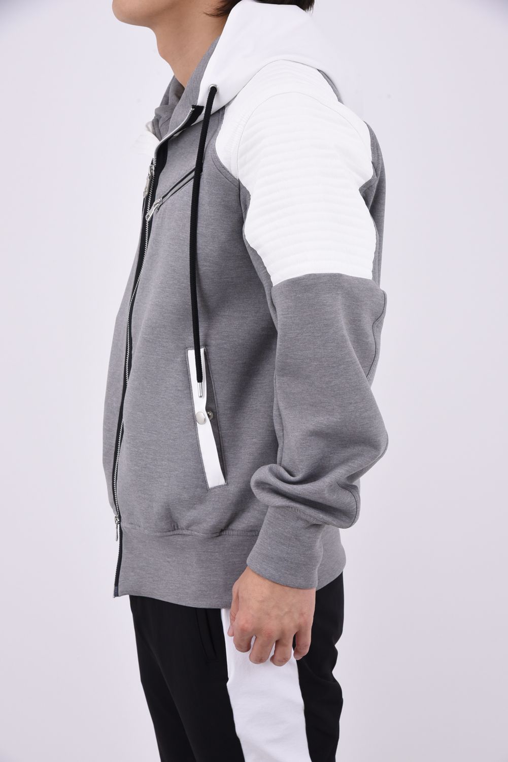 【26AW】【muta MARINE * ACANTHUS】 DOUBLE-KNIT BIKER PARKA / ダンボールニット バイカラー ジップアップバイカーパーカー (グレー)