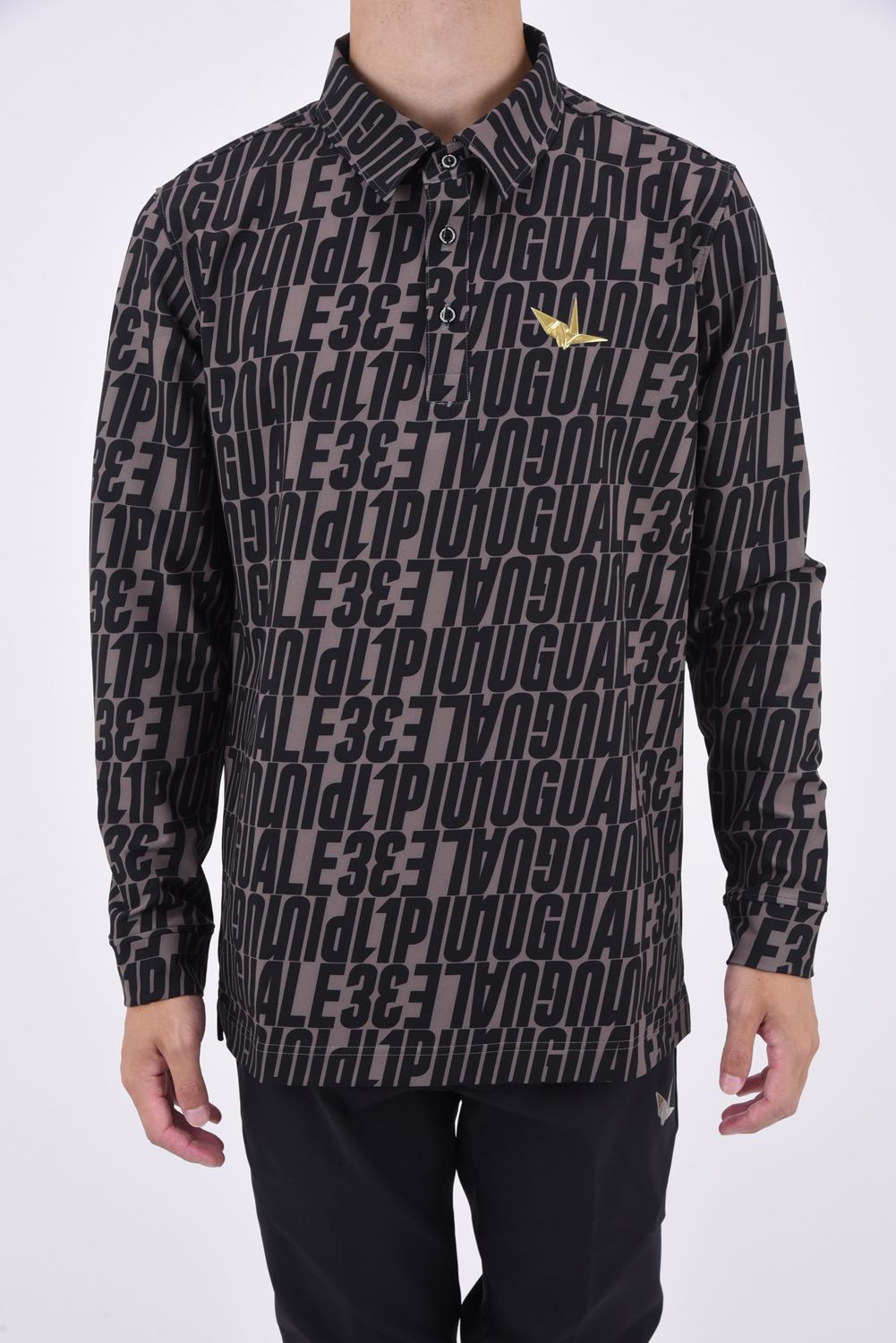 1PIU1UGUALE3 GOLF - DIAGONAL FULL LOGO POLO L/S / 総柄ロゴ