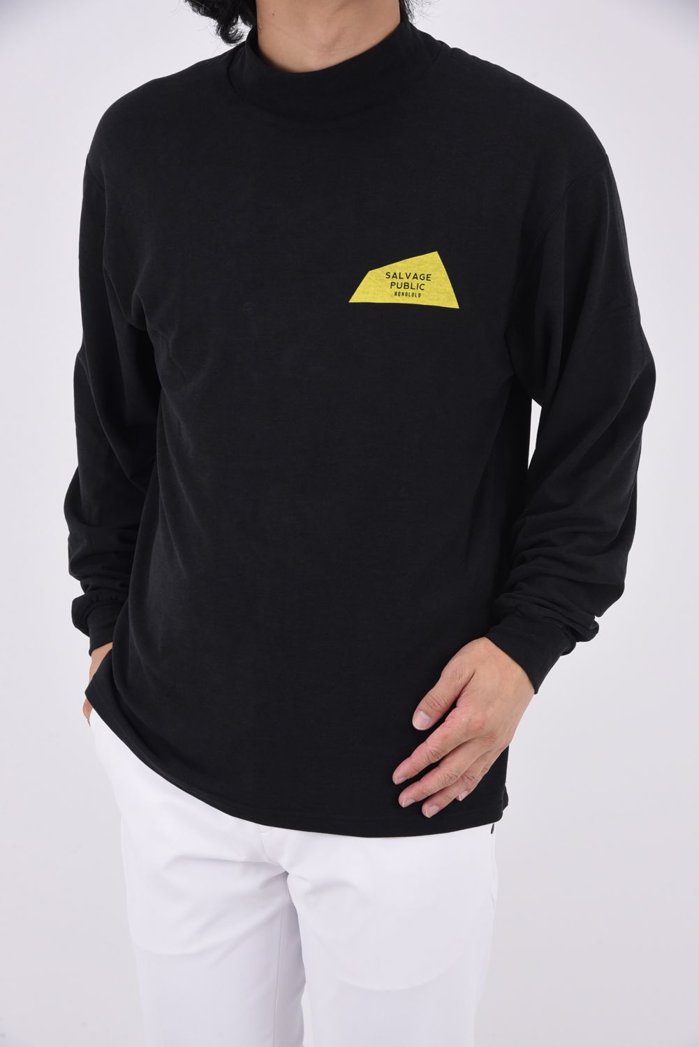 Honu Mockneck L/S (EXCELLENCE) / バックロゴ プリント ロングスリーブ モックネックシャツ (ブラック)