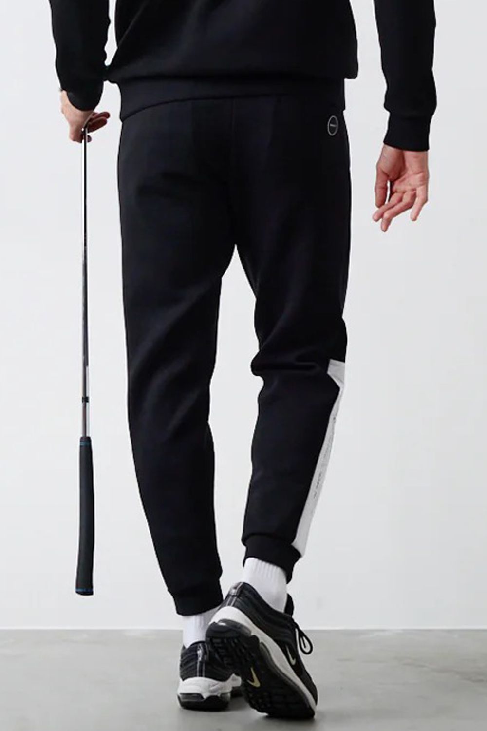 【25AW】 SIDE THICK LINE SWITCH LIB PANTS / ボンディング素材 コンセプトノーツプリント リブロングパンツ (ブラック)