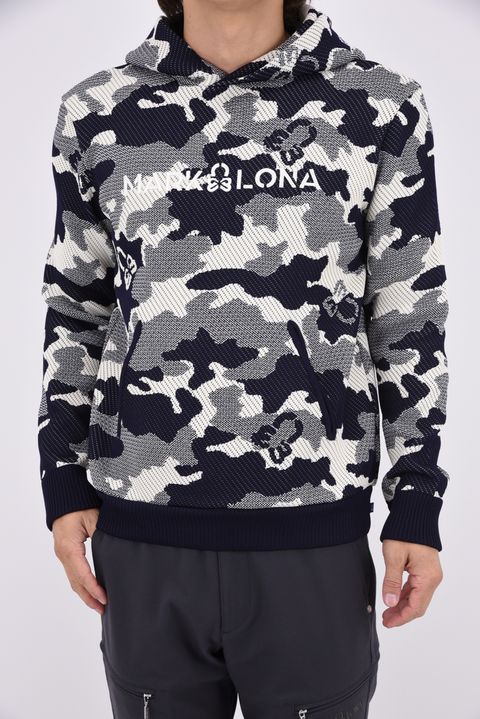 【26AW】 MERCURY CAMO JACQUARD KNIT HOODIE / ジャパンメイド カモフラジャカード ニットパーカー (ネイビー)