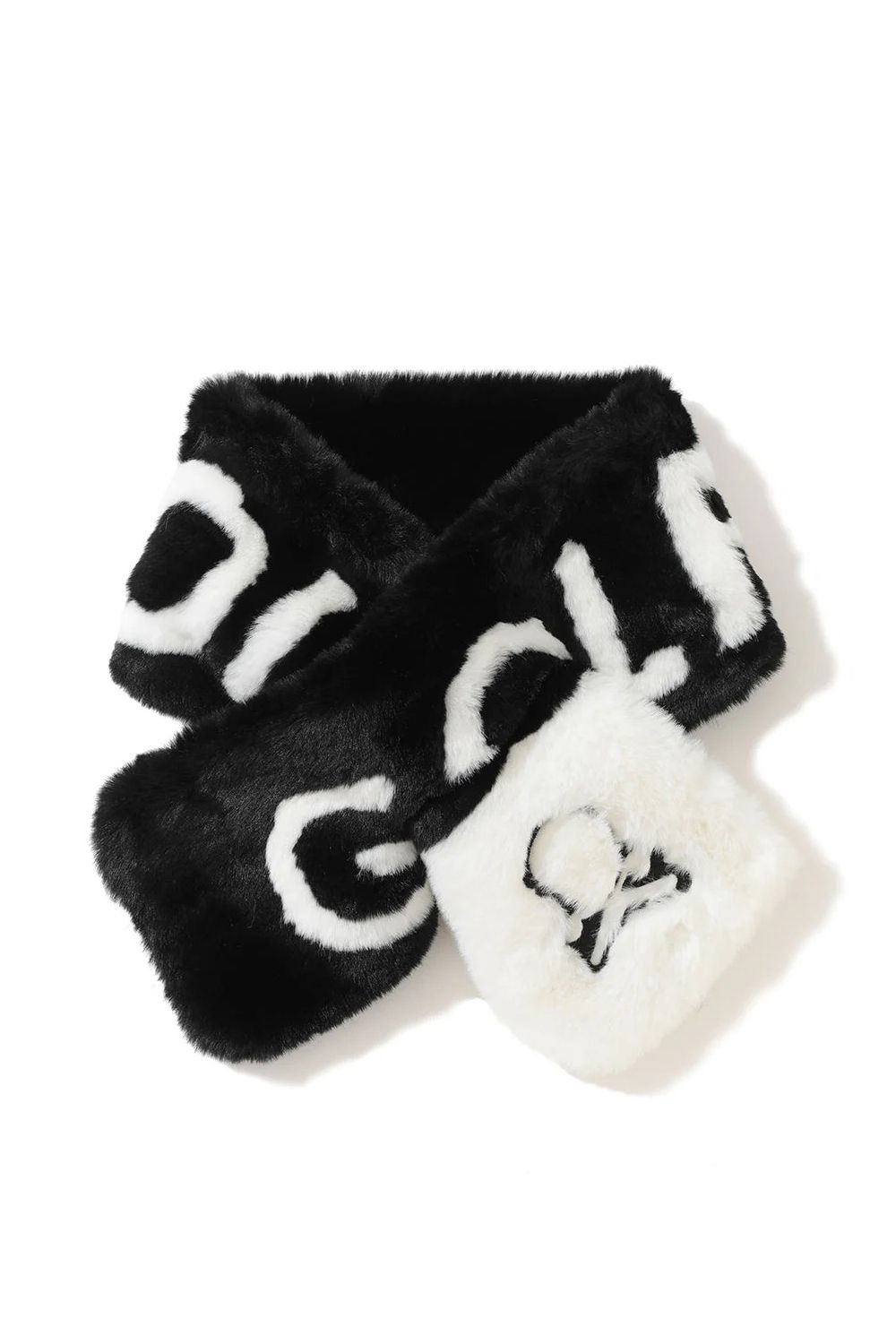 【2025AW 木村拓哉さん着用 VOL.7】 G.O.D FAUX FUR WRAP MUFFLER / エコファー ブランドロゴ ネックウォーマー (ブラック)