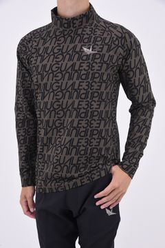 1PIU1UGUALE3 DI FULL LOGO MOCK / 113総柄ロゴ ロングスリーブ モックネック Tシャツ (カーキ)