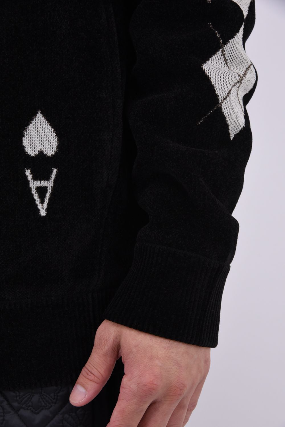 【26AW】 ACE CLUB CHENILLE KNIT / トランプモチーフ モールヤーン クルーネックニット (ブラック)