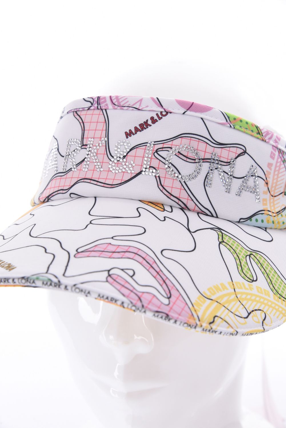 【26SS】【レディース】 AXON CAMO WIDE BRIM VISOR / カモフラージュプリント ラインストーンロゴ つば広リボンサンバイザー (ホワイト)