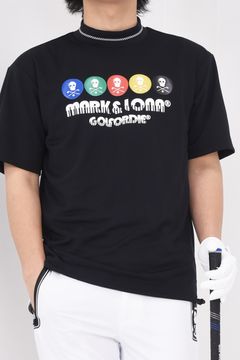 FIVE BALL MOCK NECKTEE / ブランドロゴ発泡プリント オーバーサイズ モックネックTシャツ (ブラック)