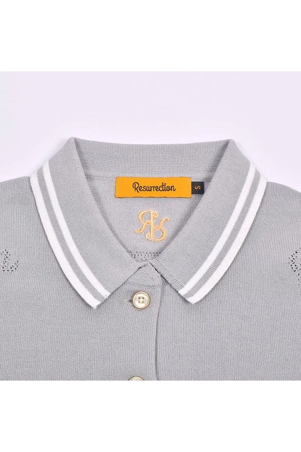 【26SS】【レディース】 MESH LOGO KNIT POLO / メッシュ編み ライン ニットポロシャツ (グレー)*