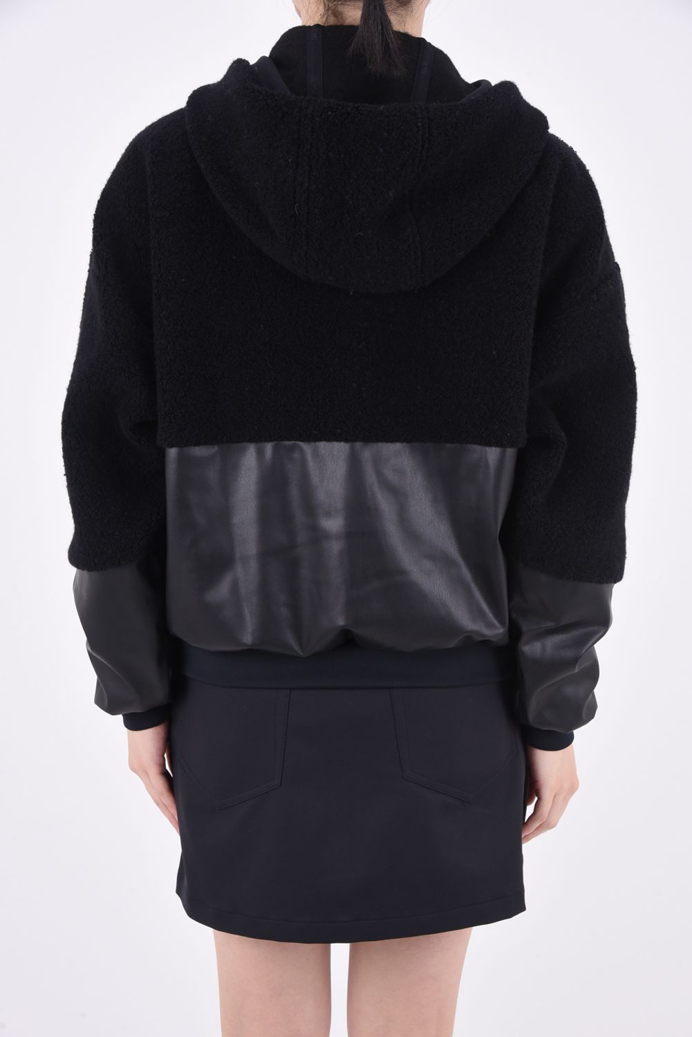 【レディース】FAKE LEATHER AND BOAFLEECE BLOUSON / フェイクレザー ボアブルゾン (ブラック)*