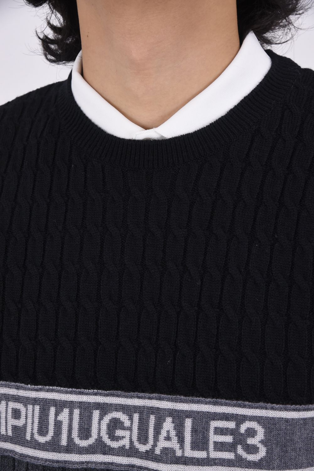 CREW NECK / 113Gロゴ ケーブル編み クルーネックニット (ブラック)