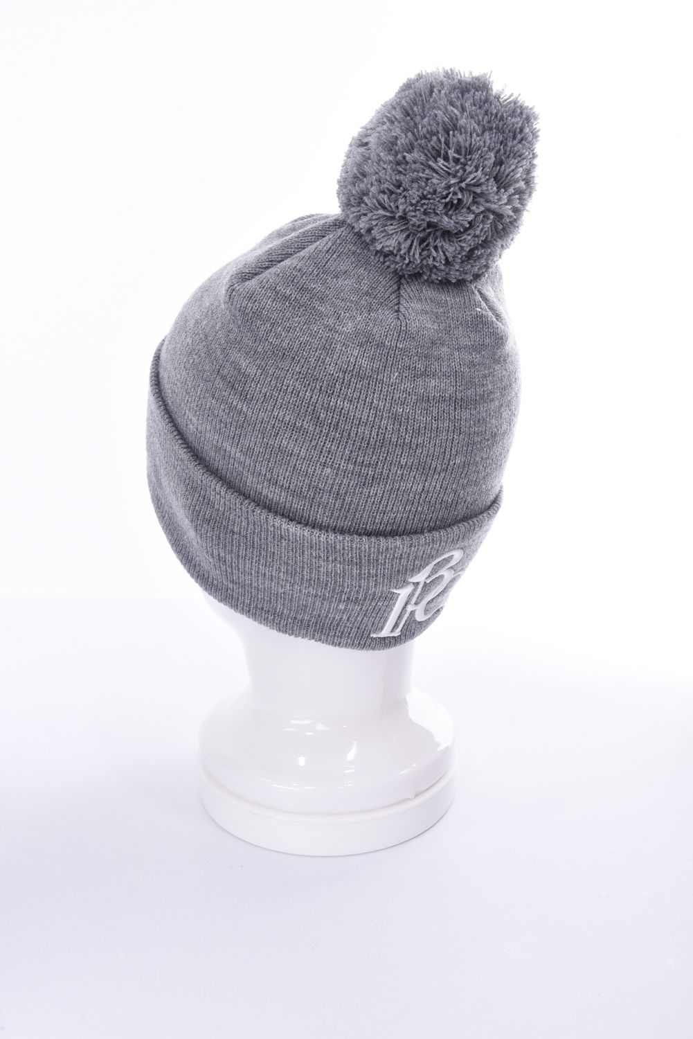 POM POM BEANIE FLEX / 113Gロゴ刺繍 ニットビーニー (グレー)